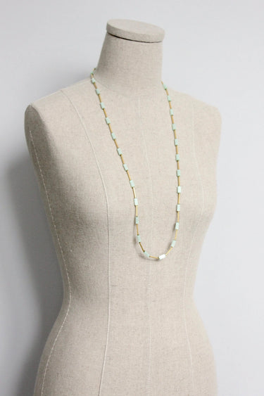 David Aubrey Jewelry Mint Green and Brass Long Beaded Necklace
