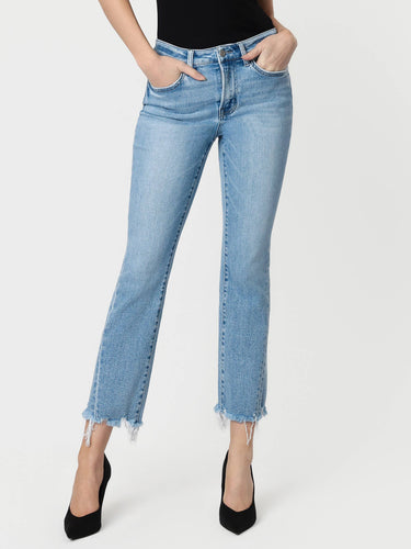 Vervet High Rise Frayed Uneven Raw Hem Kick Flare Jeans, If Only wash