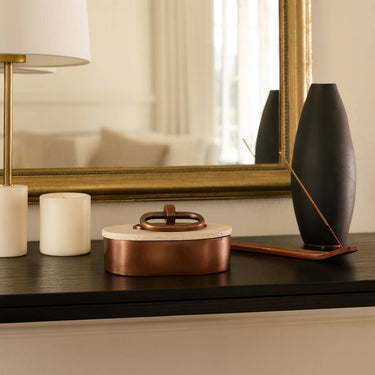Decorative Box - Bronze Stone Metal Oval with Lid, 8 in.