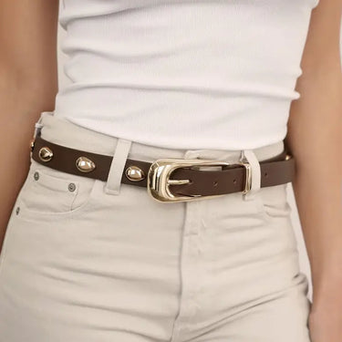 Ettika Teardrop Studded Belt in Coffee