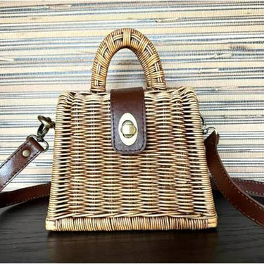 The Winding Road Petite Rattan Handbag with Detachable Leather Strap