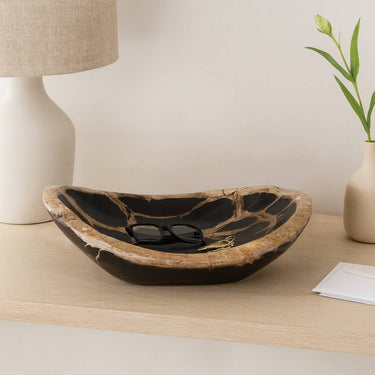 Decorative Bowl - Black Petrified Wood Modern Oval, 18 in.