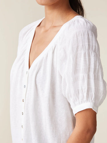 Anthem the Label Textured Sleeve V-neck Linen-Like Blouse