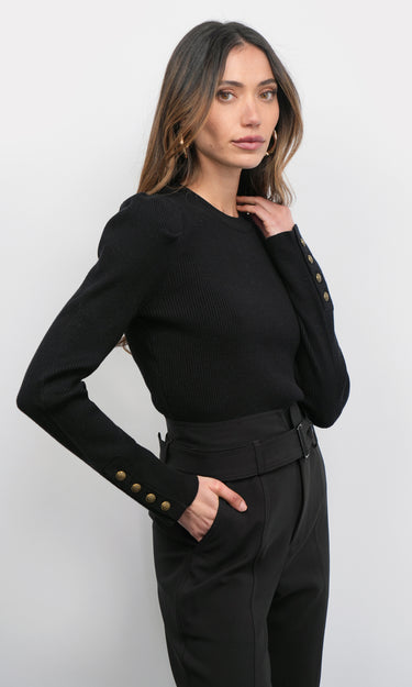 GREYLIN Dani Button Puff Sleeve Ribbed Knit Top