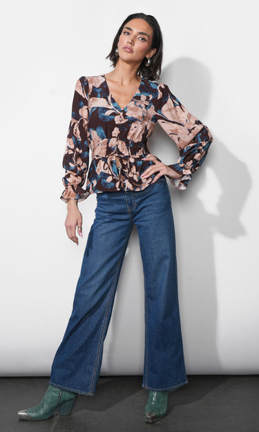 GREYLIN Nicki Printed V Neck Blouse