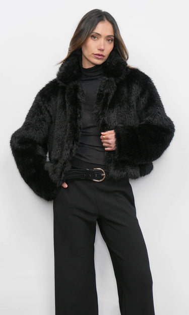 GREYLIN Maddox Shaggy Faux Fur Cropped Coat