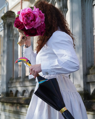 il Marchesato Artisan Italian Umbrella with Luxurious Hand-Enameled Toucan Handle