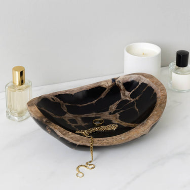 Decorative Bowl - Black Petrified Wood Modern Oval, 18 in.