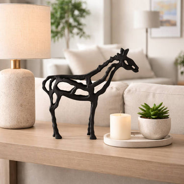 Decorative Sculpture - Black Metal Horse Illusion, 14 in.