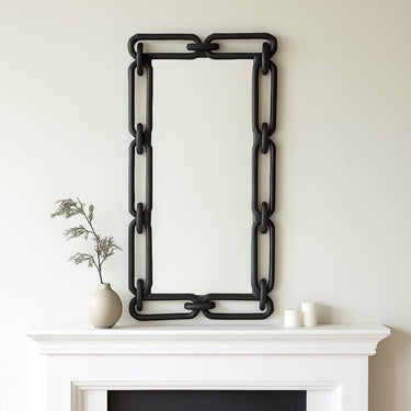 Wall Mirror - Black Wood Rectangular Chain Links, 24x48 in.