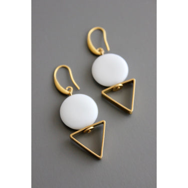 David Aubrey Jewelry Geometric White Agate Hoop Earrings