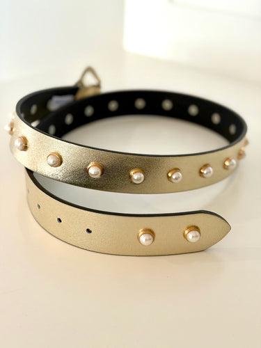 Ginger Blue Champagne Gold and Pearl Studded Belt