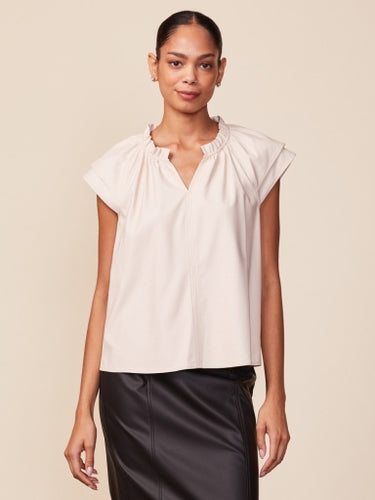 Anthem Double Sleeve Vegan Leather Top - Cream