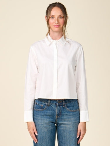 Anthem Long Sleeve Poplin Buttoned Top - White