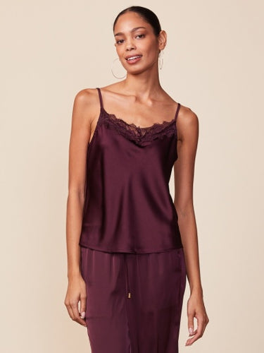 Anthem Lace Trim Satin Cami - Wine