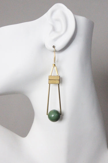 David Aubrey Jewelry Geometric Green Turquoise and Brass Earrings