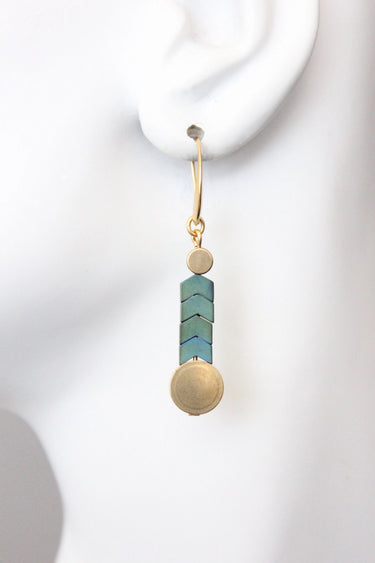 David Aubrey Jewelry Green Hematite and Brass Earrings