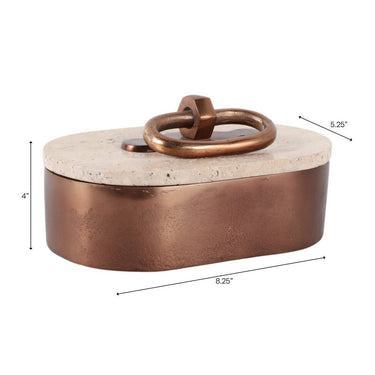 Decorative Box - Bronze Stone Metal Oval with Lid, 8 in.