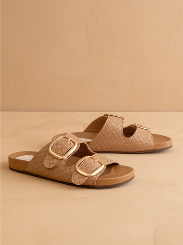 Oasis - The Desiree Almond Woven Slide with Oversizes Gold Buckles