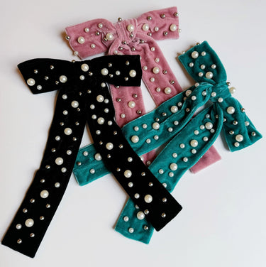 Ellison+Young Pearl Throwed Velvet Bow Hair Clip