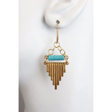 David Aubrey Jewelry Geometric Turquoise and Brass Earrings