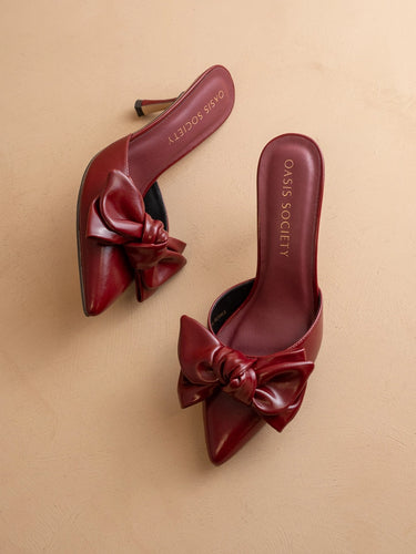 OASIS SOCIETY The Jane | Wine Pointed Toe Bow Accent Kitten Heel