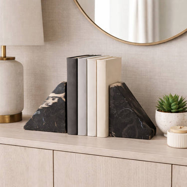 Bookends Set of 2 - Black Petrified Wooden Triangular, 6 in.