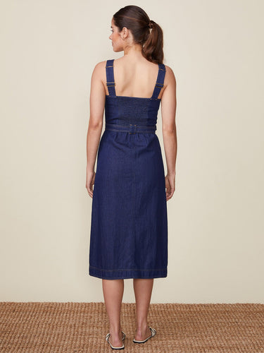Anthem:  Zip Front Belted Denim Midi Dress