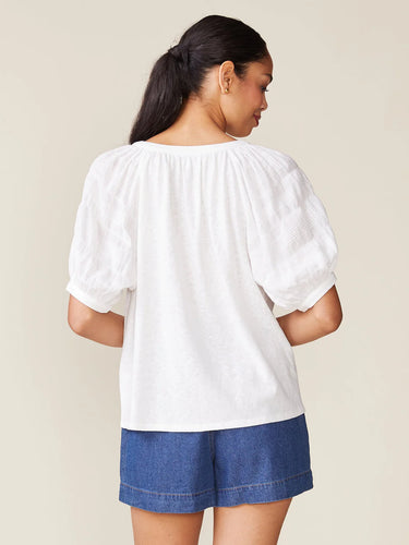 Anthem the Label Textured Sleeve V-neck Linen-Like Blouse