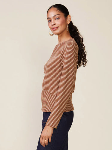 Anthem the Label Envelope Neckline Directional Stripe Mix Top