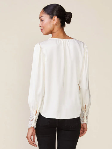 Anthem the Label Long Sleeve Satin Top with Lace Trim