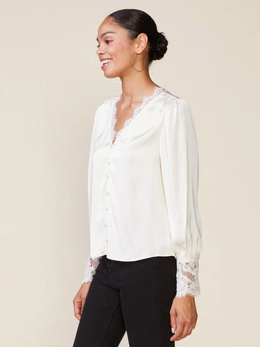 Anthem the Label Long Sleeve Satin Top with Lace Trim