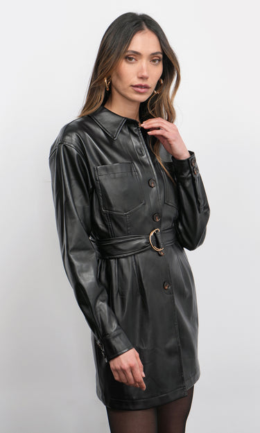 GREYLIN Augustine Vegan Leather Belted Dress