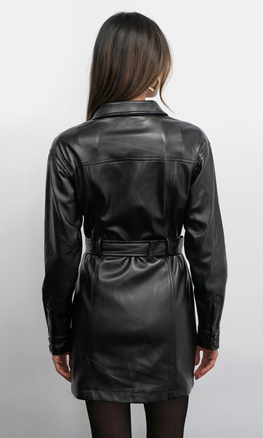 GREYLIN Augustine Vegan Leather Belted Dress