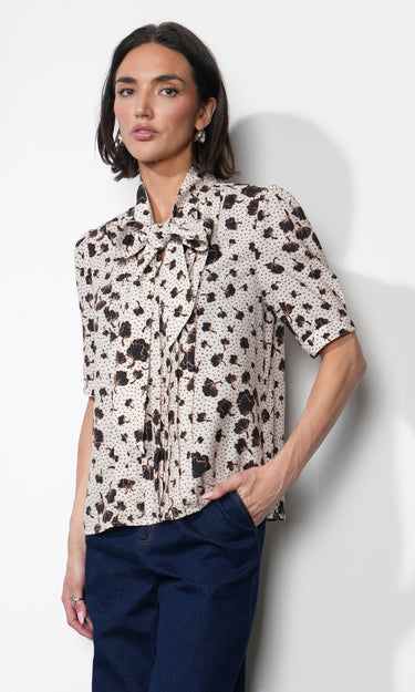 GREYLIN Delilah Scarf Neck Short Puff Sleeve Blouse