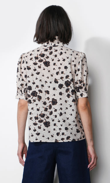 GREYLIN Delilah Scarf Neck Short Puff Sleeve Blouse