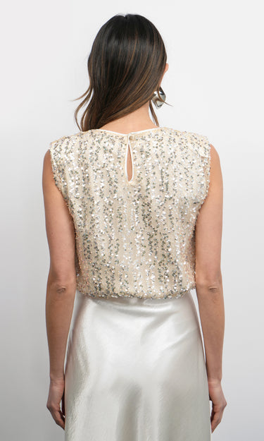 GREYLIN Liberty Padded Shoulder Bubble Hem Sequin Top