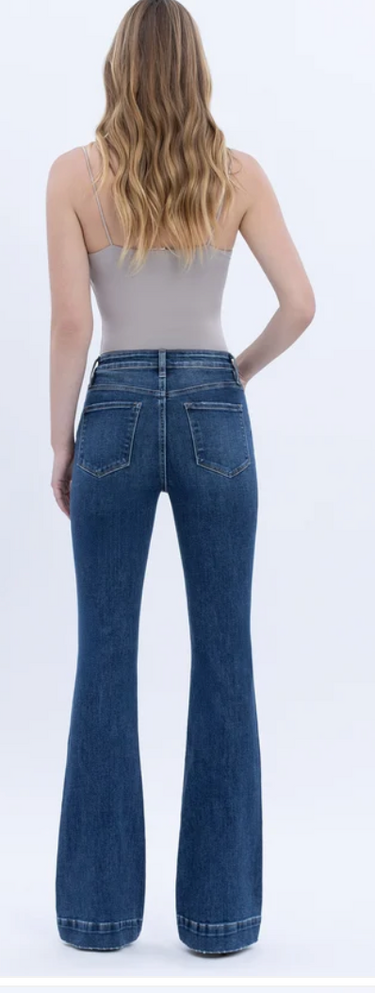High Rise Dark Wash Trouser Hem Bootcut Jean