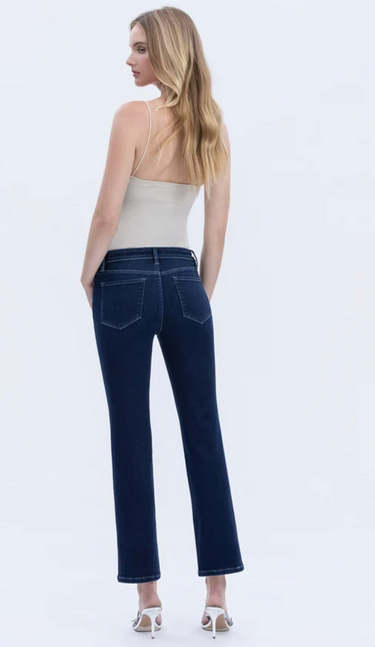 Mid Rise Dark Wash Ankle Slim Straight Jean