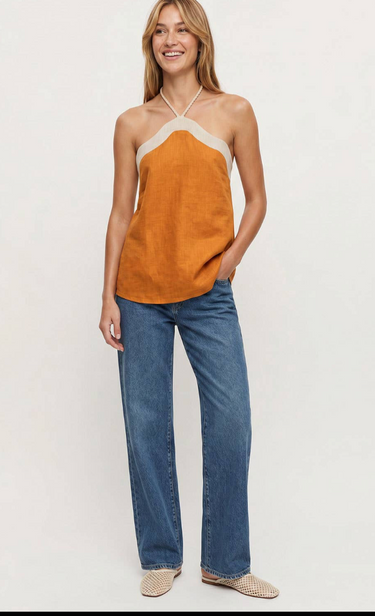 Wavy Linen Halter Top
