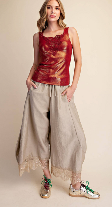 Lace Trim Sleeveless Metallic Top