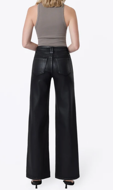 Black - High Rise Patch Pocket Coated Wide Leg Jeans