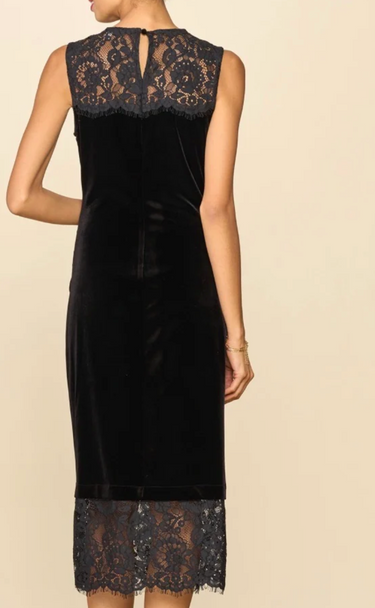Anthem High Slit Velvet Midi Dress with Lace