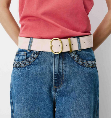 SAND FAUX SUEDE BELT WITH GOLD BUCKLE SWINTON