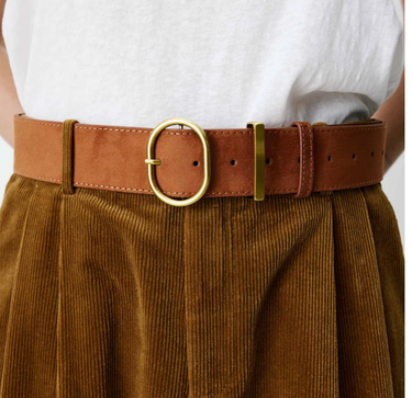 FAUX SUEDE BELT WITH GOLD BUCKLE COFFEE SWINTON