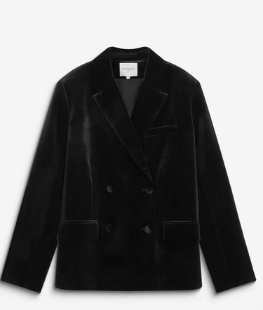 OVERSIZED DOUBLE BREASTED VELVET BLAZER BLACK BRADLEY
