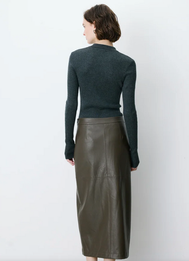 FAUX LEATHER WRAP MIDI SKIRT KHAKI AENOR