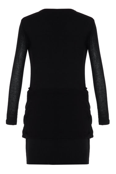 THEO Nomia Sheer Sleeve Draped Front Dress