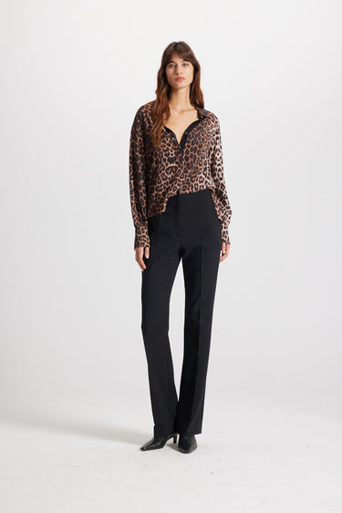 THEO Danae Leopard Print Henley Shirt