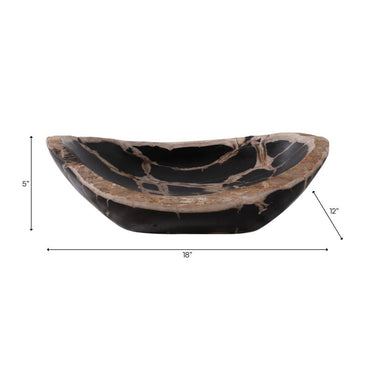 Decorative Bowl - Black Petrified Wood Modern Oval, 18 in.